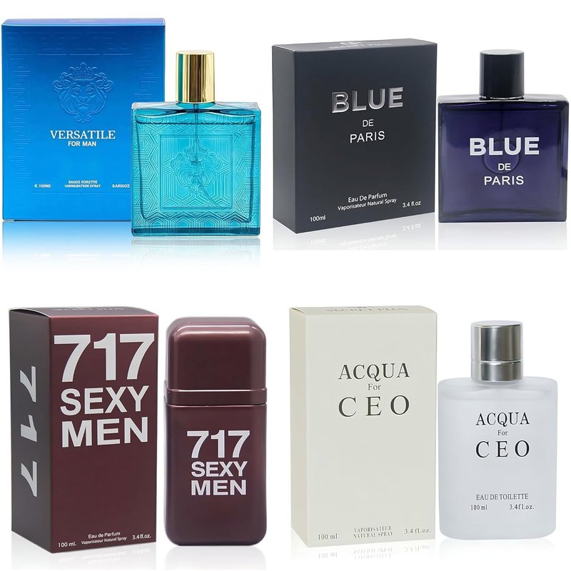 AFLUXE Cologne for Men Set 4 Combo Sets(717SexyM/BlueD Paris/AQUA CEO/Versatile) Eau De Parfume/Toilette Natural Spray Each 100ML Men Perfume Long Lasting Fragrance for Daily Use