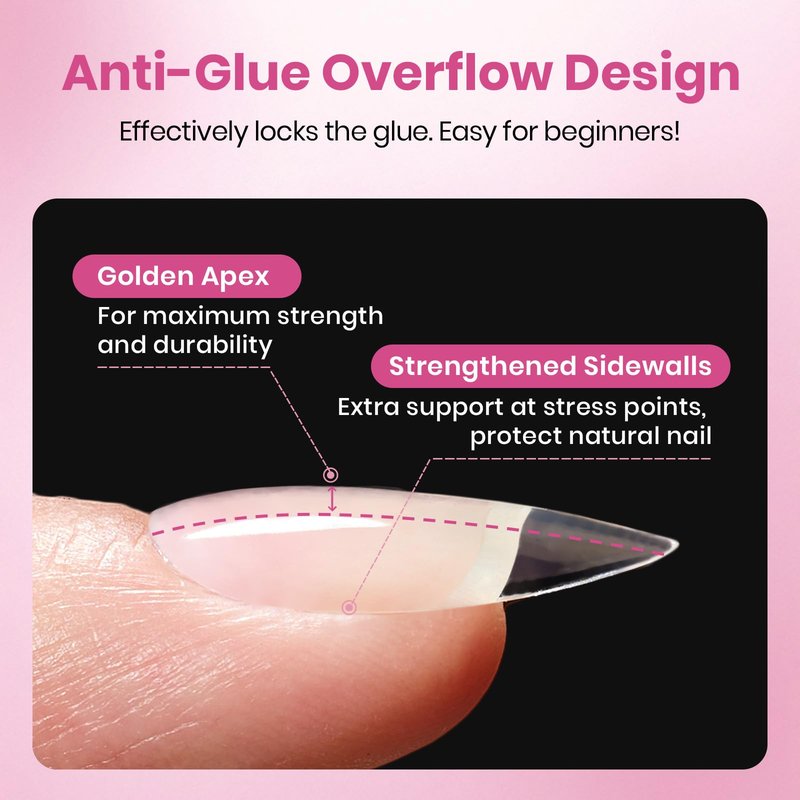 Beetles Gel Nail Tips Flat-X - Almond Coffin Medium, 320pcs 16 Sizes, Pre-Etched Half Matte Full Cover Soft Acrylic False Nail Tips Easy DIY Press on Nail Extension Salon for Flat & Natural Nail Beds