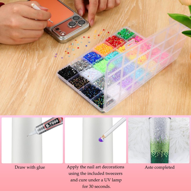New Resin Jelly Rhinestones for Bedazzling Kit, 32,000pcs 40 Colors 3mm Multicolor Flatback Gems with B7000 Jewelry Glue 3pcs, Bedazzler Kit for Nail Art, Shoes, Clothing,Books, Crafts, Diamond Art