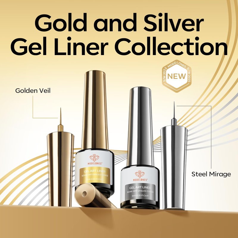 Modelones Metallic Gel Liner Nail Polish Set - 2 Pcs Chrome Mirror Finish for Stunning 3D Nail Art