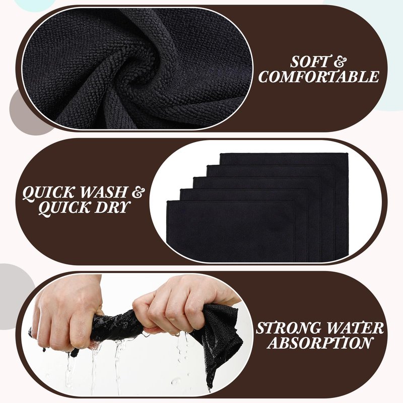 Newwiee 40 Pcs Wash Cloth Bulk Cotton Bath Hand Face Washcloths Soft Quick Drying Towel for Women Bathroom Washing Body Viscose Fiber Multipurpose Fingertip Rags (12 x 12 Inch,Black)