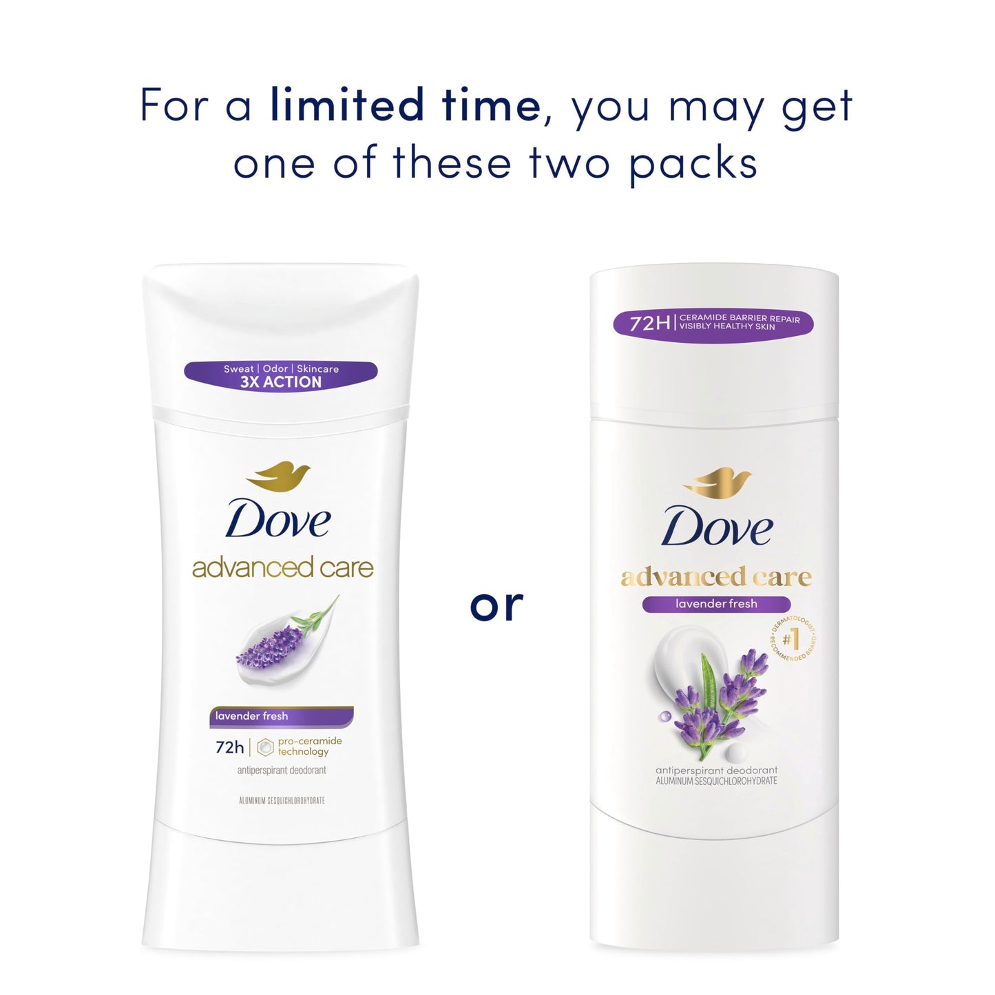 Dove Advanced Care Antiperspirant Deodorant Stick Lavender Fresh for Helping Repair Skin Barrier After Shaving, with 72-Hour Sweat & Odor Protection, 2.6 oz