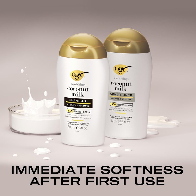 OGX Giftset Nourishing + Coconut Milk Shampoo & Conditioner & Extra Strength Damage Remedy + Coconut Miracle Oil Penetrating Hair Oil (3pc Hydration Set)