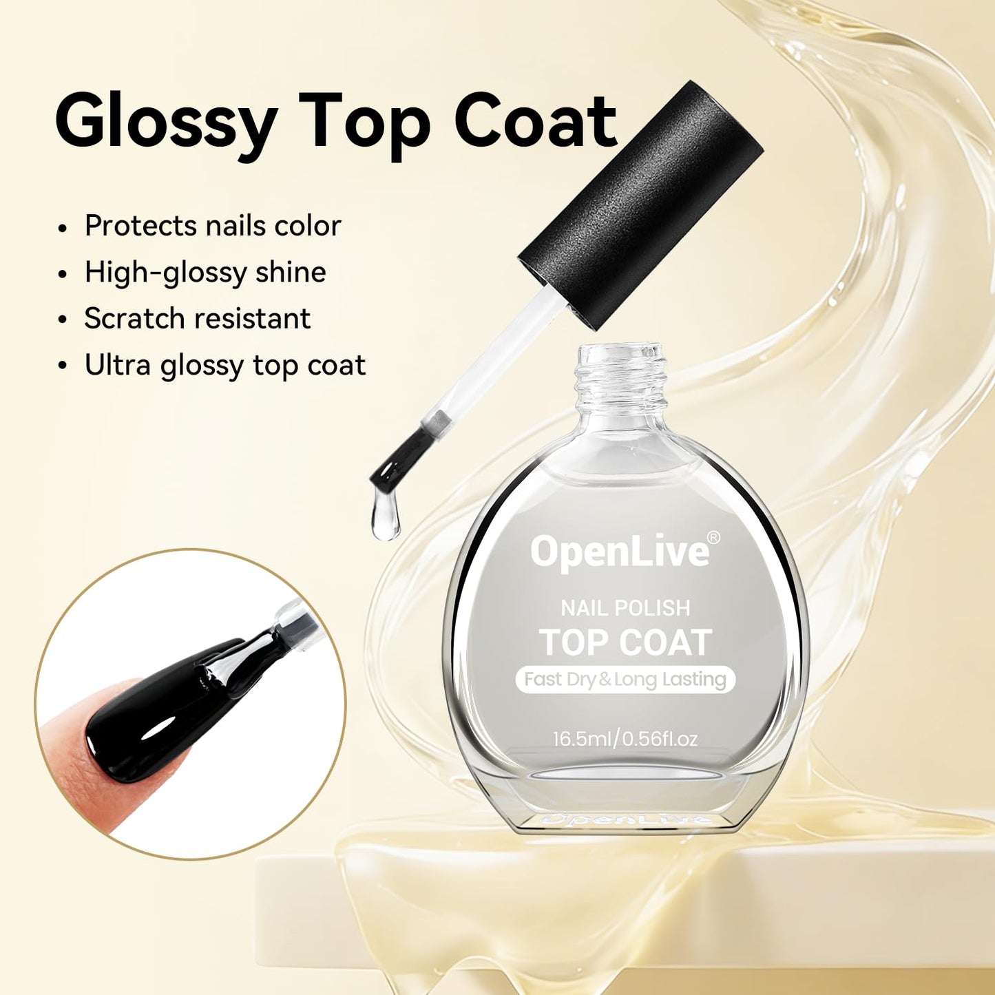 Top Coat Clear Nail Polish - Quick Dry, High Shine, Long Lasting Gloss | 16.5ml for Salon Quality Nail Art