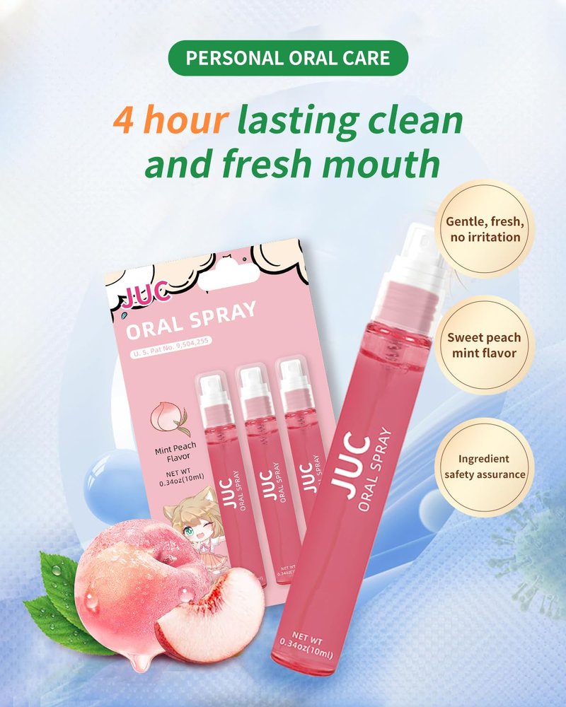 3 Count Mint Breath Spray Mouth Spray Breath Freshener Oral Care for All Ages 0.33OZ (10ML) Mint Peach Flavor