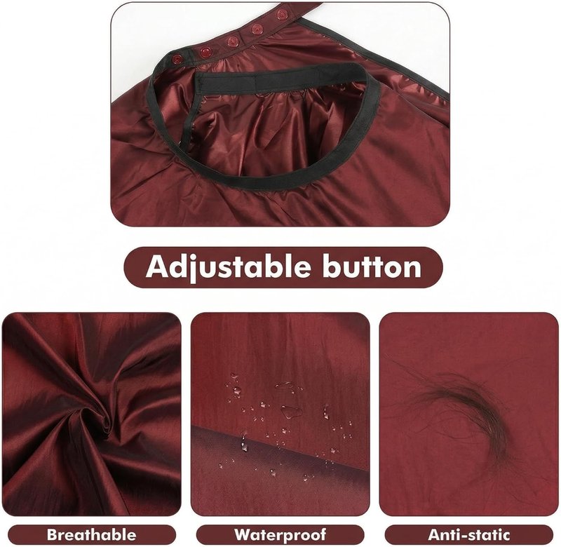 Hair Cutting Cape Set - Waterproof Anti-Static Barber Cape with Neck Brush & Disposable Paper | Large 57" x 51" (Wine Red)