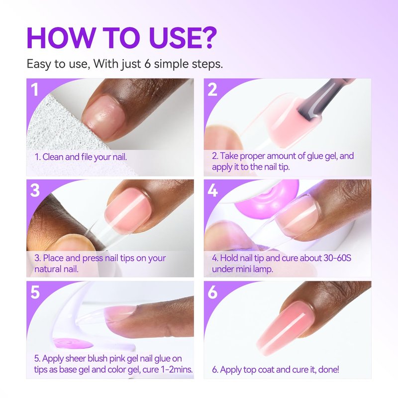Gelike EC 6-in-1 Jelly Nail Glue Gel: Sheer Blush Pink UV Rubber Base Builder Gel for Apex Building & Short Extension – Extra Strong Adhesive for Press On & Acrylic Nail Tips for Home DIY Girls Gift
