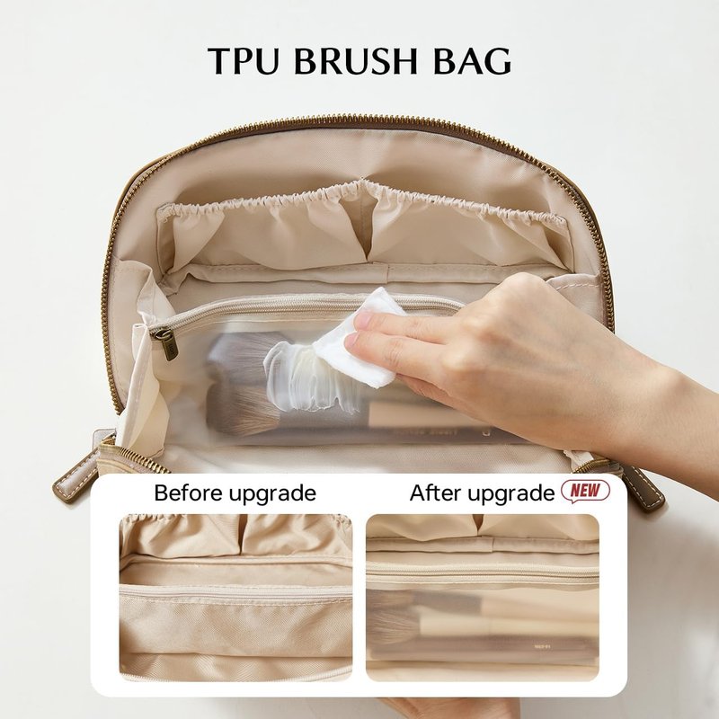 EACHY Travel Makeup Bag - Large Capacity Waterproof PU Leather Cosmetic Organizer for Women