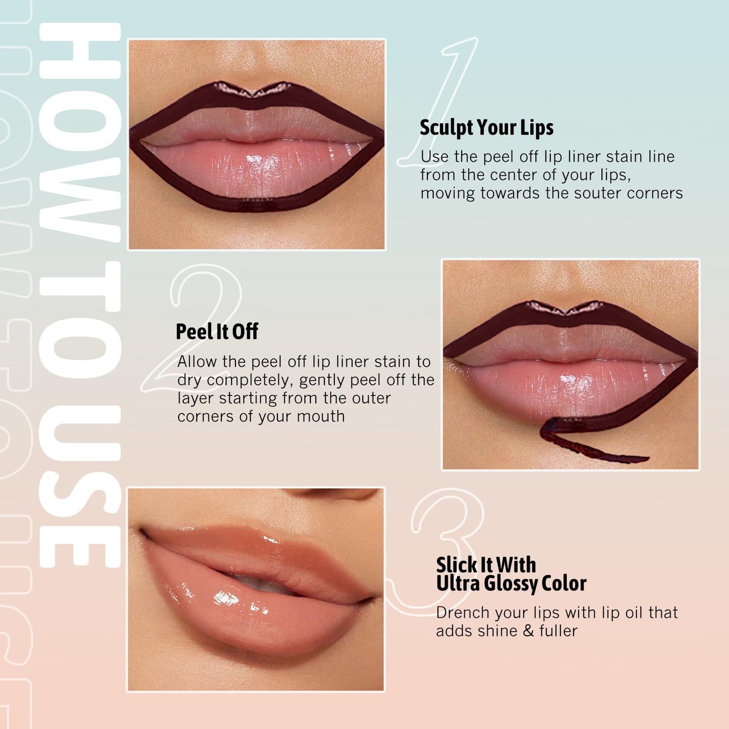 Wugbc Peel Off Lip Liner Stain 3 Colors, Lip Stain Peel Off Long Lasting Brown Lip Liner Set Matte Lip Tint Stain Tattoo Transfer Proof Highly Pigmented Color Precise Lip Pencil Contour for Women