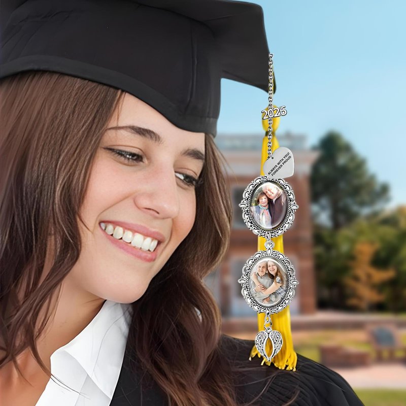 Dyoart Custom Photo Grad Cap Tassel Charms, Memorial Gifts for Class of 2026 Gown Ceremony, Personalized Graduation Cap Decorations Gifts for Grads Him Her