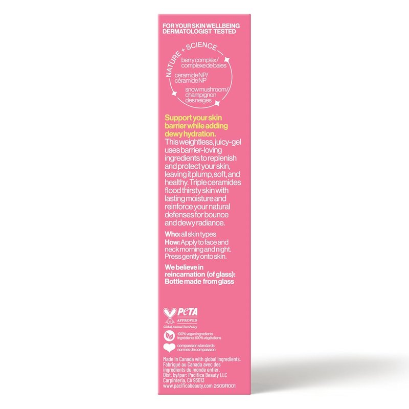 Pacifica Berry Dewy Barrier Serum | Ceramide & Niacinamide Face Serum with Snow Mushroom | Lightweight Gel Texture