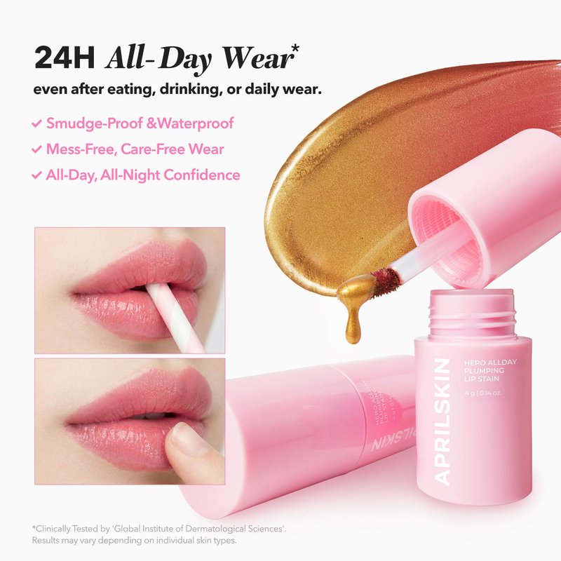 APRILSKIN Hero All Day Plumping Lip Stain | 24H Long-Lasting | Quick Visible Plumping for Fuller-Looking Lips | Smudge-Proof & Transfer Proof Wipe-Off Tint | Natural Rose | 0.14oz