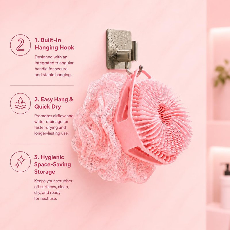 2-in-1 Silicone Body Scrubber & Mesh Loofah Sponge – Exfoliating Silicone Shower Scrubber with Soft Loofa Puff, Bristles, Non-Slip Grip, Quick Dry, Hygienic Body Scrubber for Women & Men