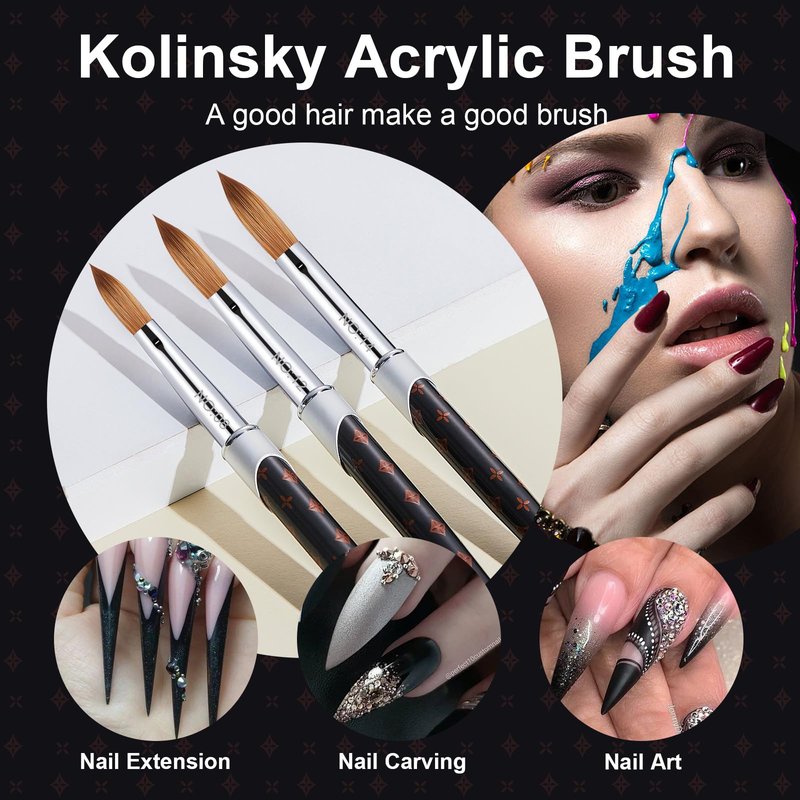 Shine Chance 2Pcs Acrylic Nail Brushes Set, 100% Pure Kolinsky Size 10 Nail Art Brush & Small Clean Up Brush, Art Design & Polish Mistake Cleaning Manicure Tools for Women Acrylic Application