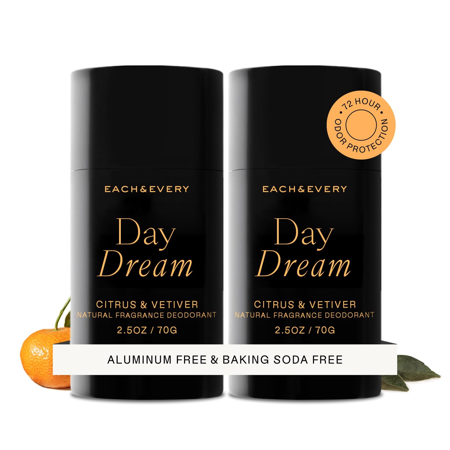 Each & Every Aluminum Free Deodorant for Women & Men – Natural Fragrance 72-Hr Odor Protection, Non-Toxic Deodorant for Sensitive Skin, EWG Verified, Baking Soda Free - Citrus & Vetiver 2 Pk, 2.5oz