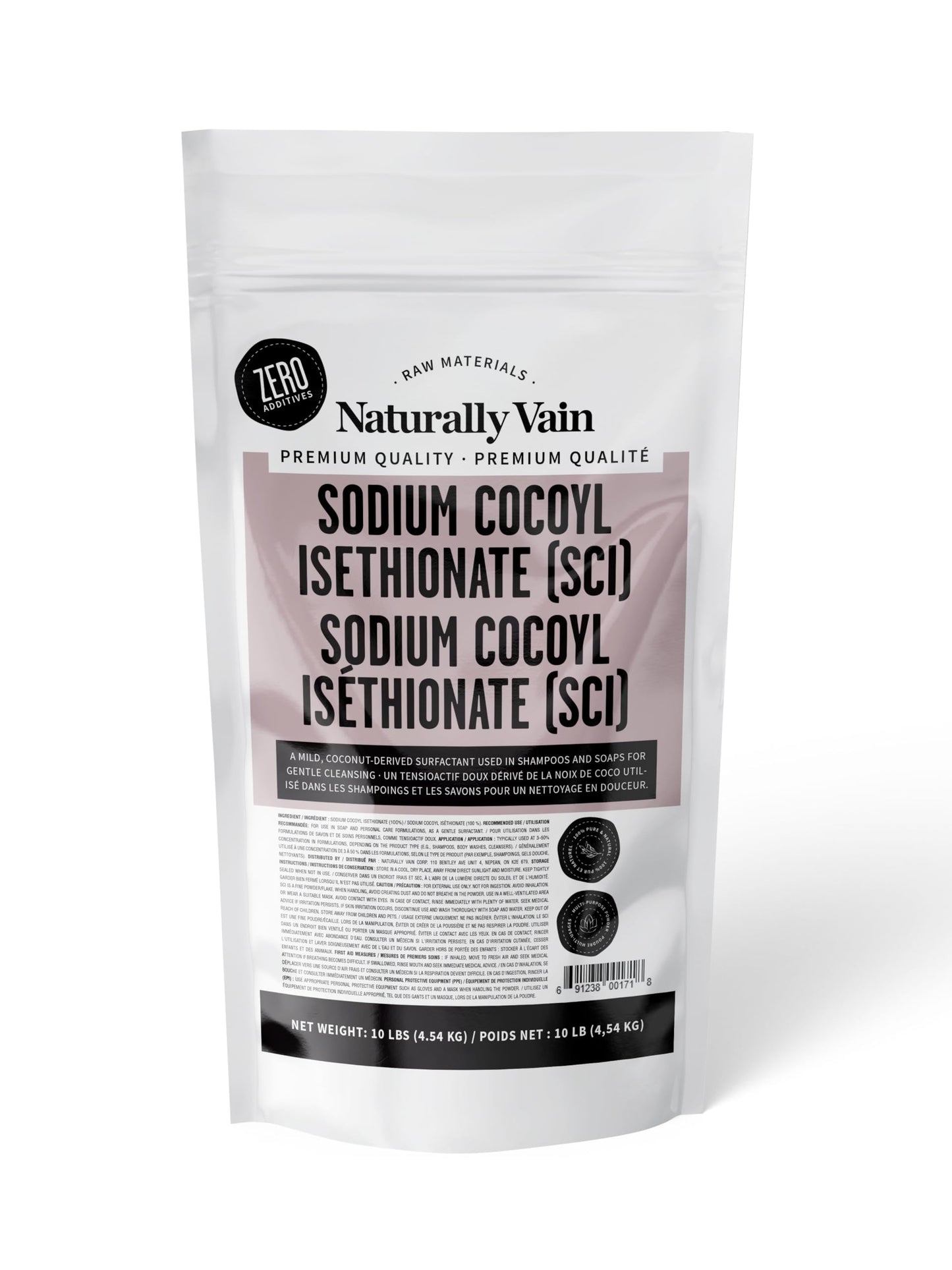 Naturally Vain Sodium Cocoyl Isethionate SCI Powder, Mild Coconut-derived Surfactant for Making Bar Soap, Shampoo Bars, Bath Bombs, DIY Cosmetics, Skin Care, Hair Care, Body Wash Product(10Lbs)