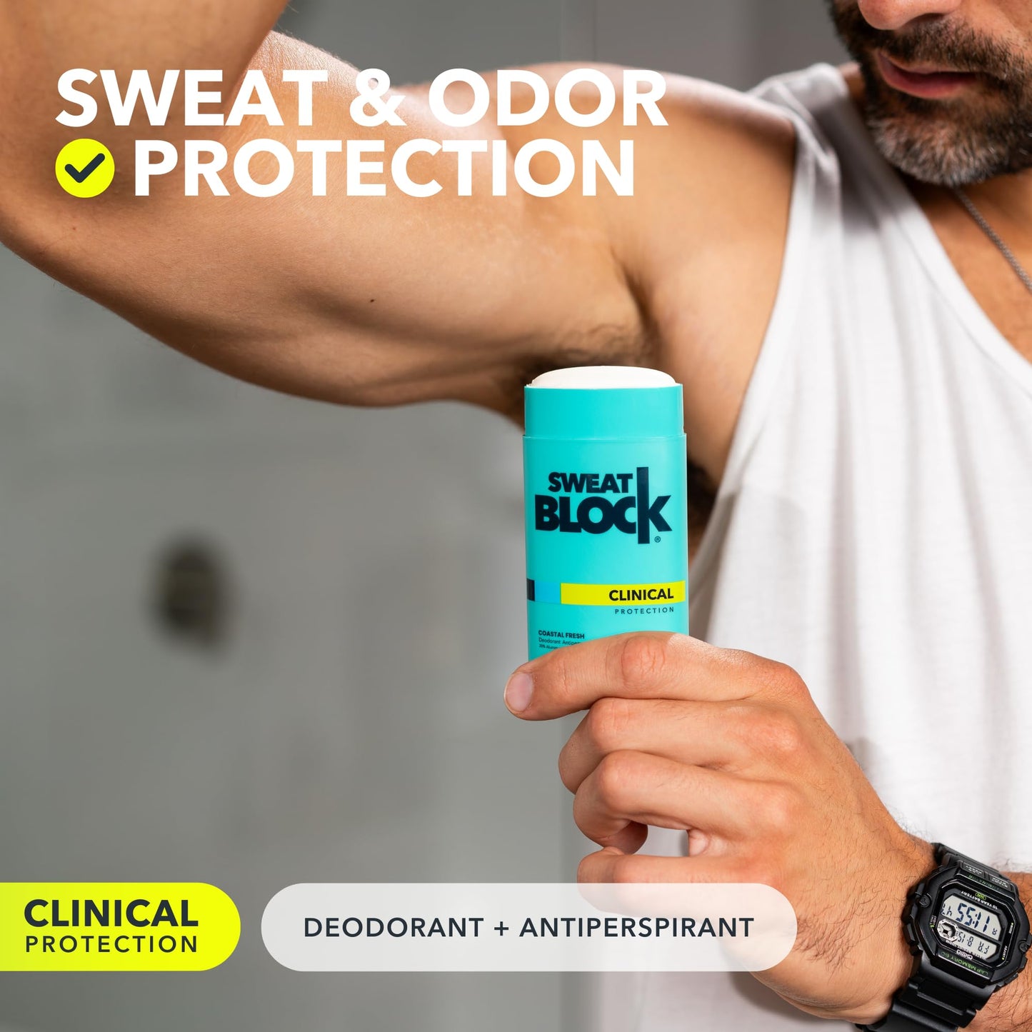 SweatBlock Deodorant Antiperspirant for Women & Men | 48 Hour High Degree Sweat & Odor Protection | Non Irritating Smooth Glide | Coastal Fresh Scent (1 Pack)