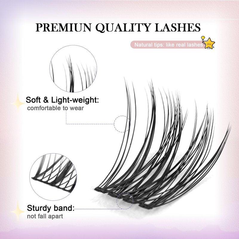 GAQQI Lash Clusters, GQ19 Individual Lashes 168pcs C Curve, DIY Lash Extension 12mm Length Only False Eyelash Clusters, Natural & Wispy Lash Wisps (GQ19,C,12mm)