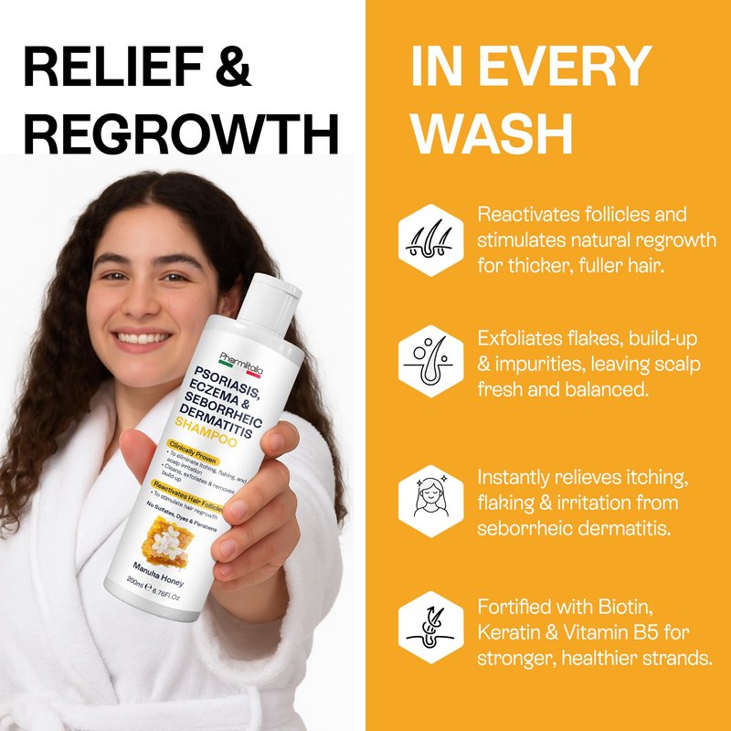Pharmlitalia Psoriasis Shampoo for Dry & Itchy Scalp with Salicylic Acid 3% - Psoriasis Scalp Treatment for Eczema Relief, Seborrheic Dermatitis, Ringworm & Folliculitis (6.76 Fl Oz (Pack of 2))