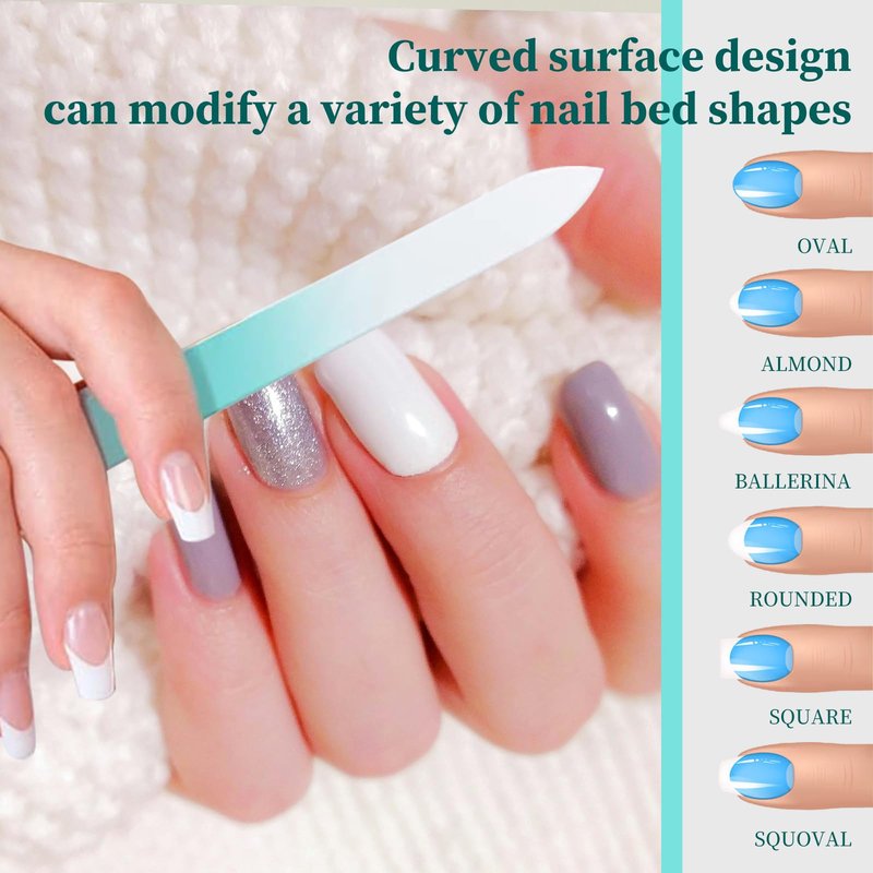 Lyfenx 2-Pack Mini Glass Nail File with Case for Natural Nails,2mm Thickness Elegant Crystal Nail Filer,Double Sided Etched Fingernail Files Gentle Nail Care Stocking Stuffers for Travel Silver&Green