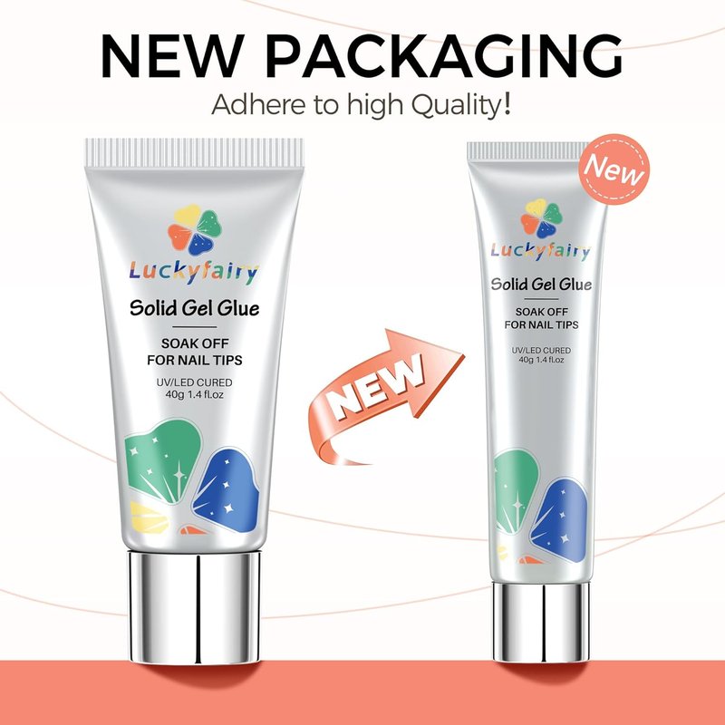 Luckyfairy Nail Glue - 40ml Super Strong Soft Solid Gel for Press-On & Acrylic Nails | Durable & Mess-Free
