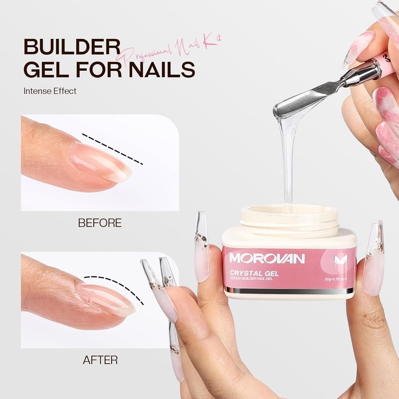 Morovan Builder Gel for Nails - Long-Lasting Clear Hard Gel for Nail Extensions & Strengthening | 15ml