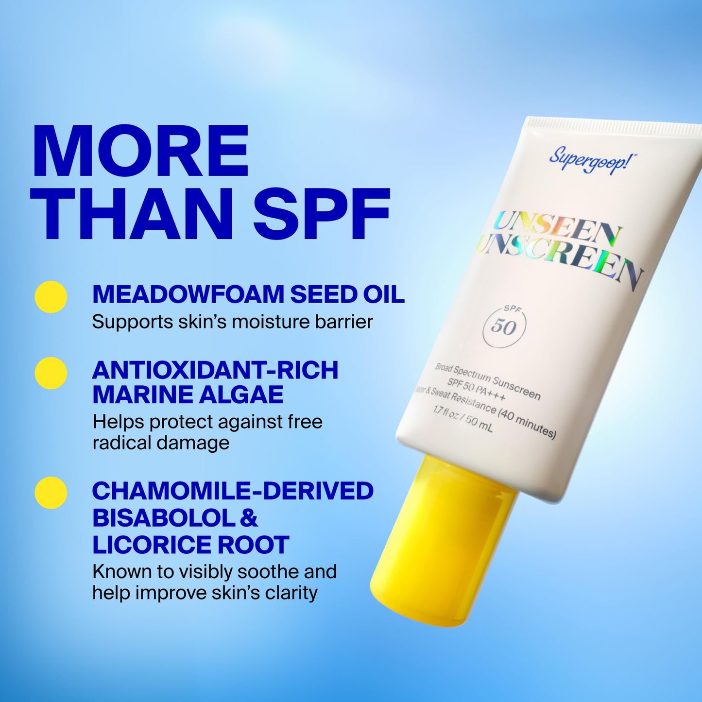 Supergoop! Unseen Sunscreen - SPF 50 - Clear & Invisible Face Sunscreen + Broad Spectrum + Makeup-Gripping Primer - Weightless, Scentless, Oil Free - For All Skin Types & Tones - 1.7 fl oz