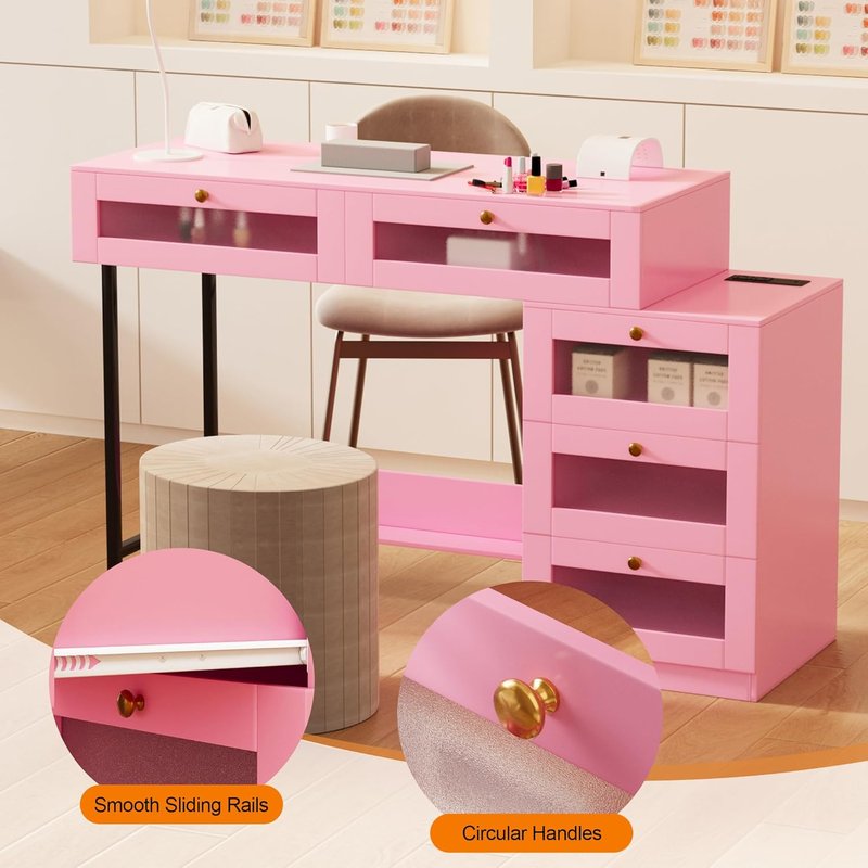 Skiennix Manicure Table - Professional Nail Desk with Storage Drawers | Makeup Vanity for Home Office
