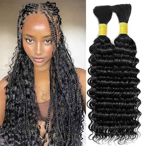 Human Braiding Hair 2 Bundle 100g Deep Wave Bulk Human Hair for Braiding No Weft 12A Brazilian Virgin Curly Human Hair Extensions for Boho Braids (Deep Wave-1B, 28/100g)