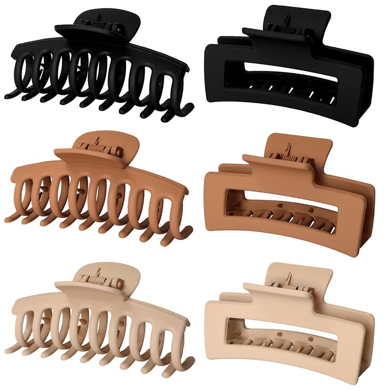 Skiennix Matte Square Claw Hair Clips - 6pcs Set for Versatile Styling of Thick & Thin Hair
