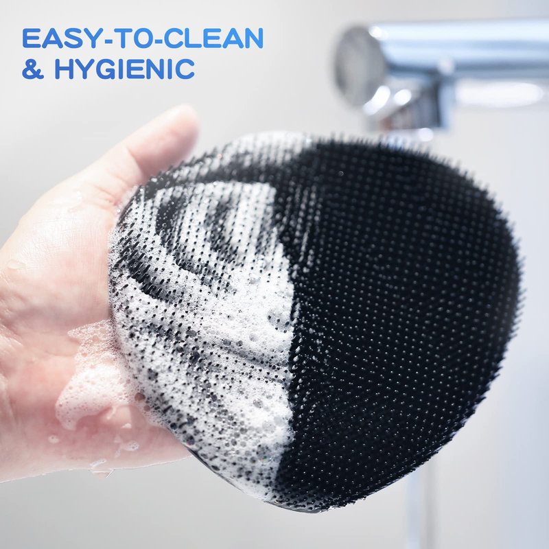 Manmihealth Silicone Handheld Manual Facial Cleansing Brush & Silicone Body Scrubber Shower Brush with Non-Slip Hand Strap Set 2 PCS, Deep Cleansing Face Body Scrubber with a Free Hook (Black+Pink)