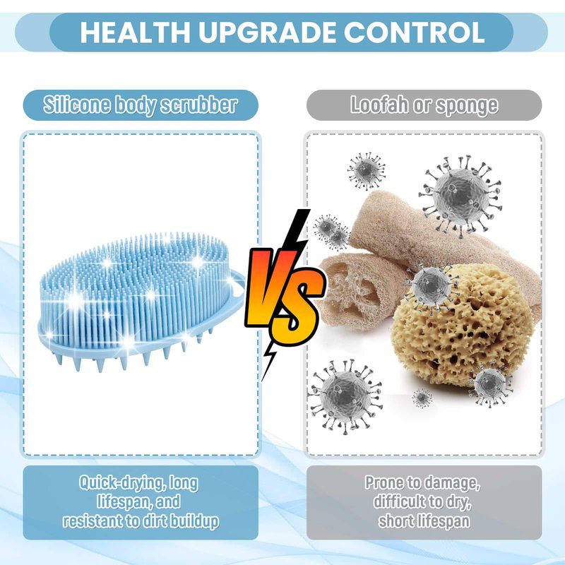 2PCS Silicone Body Scrubber, Premium Silicone Loofah for Women Men and Kids, Gentle Exfoliating Shower Bath Scrubber for All Kinds of Skin (Blue & Green)