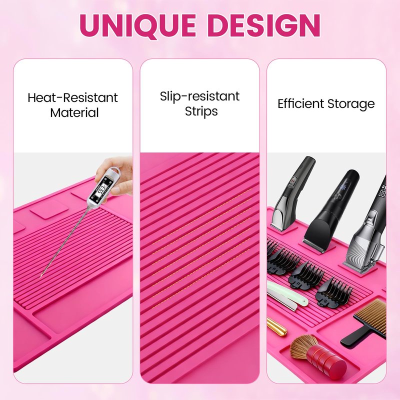 ASTONFOG Magnet Barber Mats for Clippers, Barber Station Organizer Mat with 4 Magnets, Barber Matt Organizer Station, Professional Anti-Slip Heat-Resistant Silicone Pad for Hairstylist