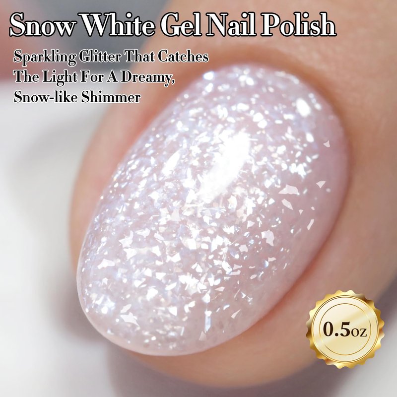 Double Rhythm 15ML Gel Nail Polish Pure Sheer Same Color Same Bottle Soak Off Gel Polish Art Manicure Salon DIY at Home for Women (White Flake Glitter-B1232)
