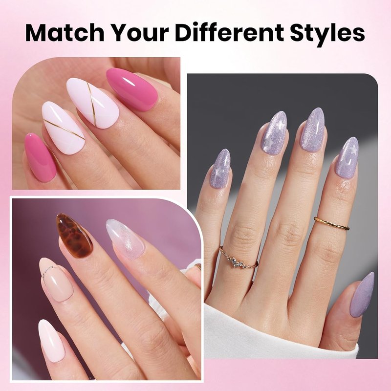 Beetles Gel Nail Kit - Almond Short 288pcs Nail Tips | HEMA-Free Glue, Top Coat & Base Gel Set for DIY Extensions