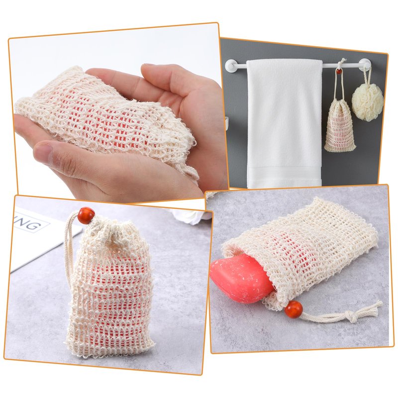 60 Pack Mesh Soap Saver Bags, 5.3 x 3.7 Inch Natural Sisal Exfoliating Soap Pouch Holder with Drawstring for Lathering, Drying, and Shower Use, Beige