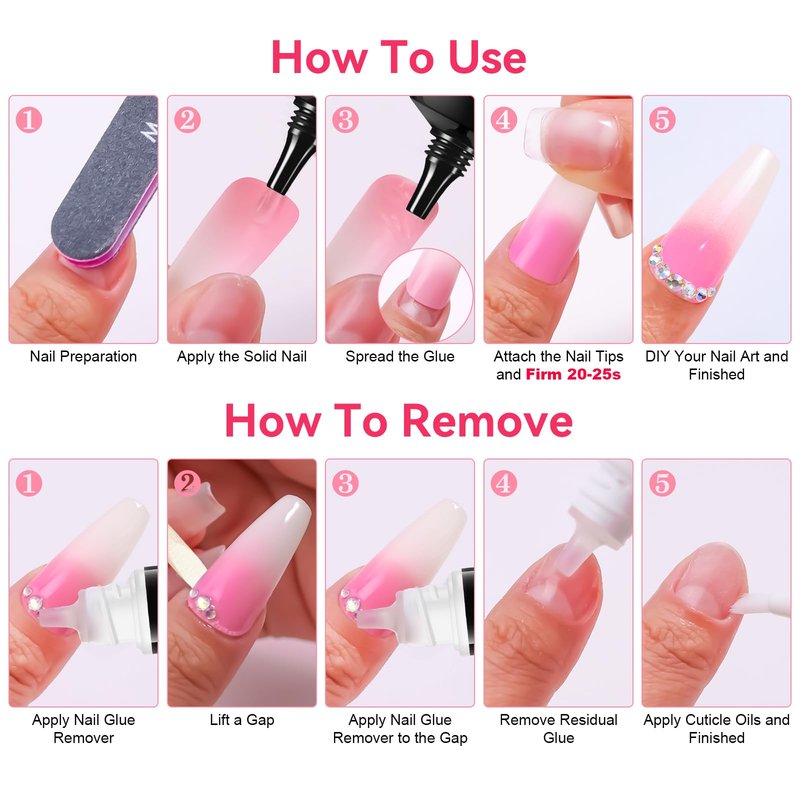 Makartt Semi Solid Nail Glue with Remover for Press on Nails Kit, No UV Lamp Needed, 20s Air Dry Adjustable for Beginners, 10ml Gentle Debonder Easy for Press-On Users At-Home Application & Removal
