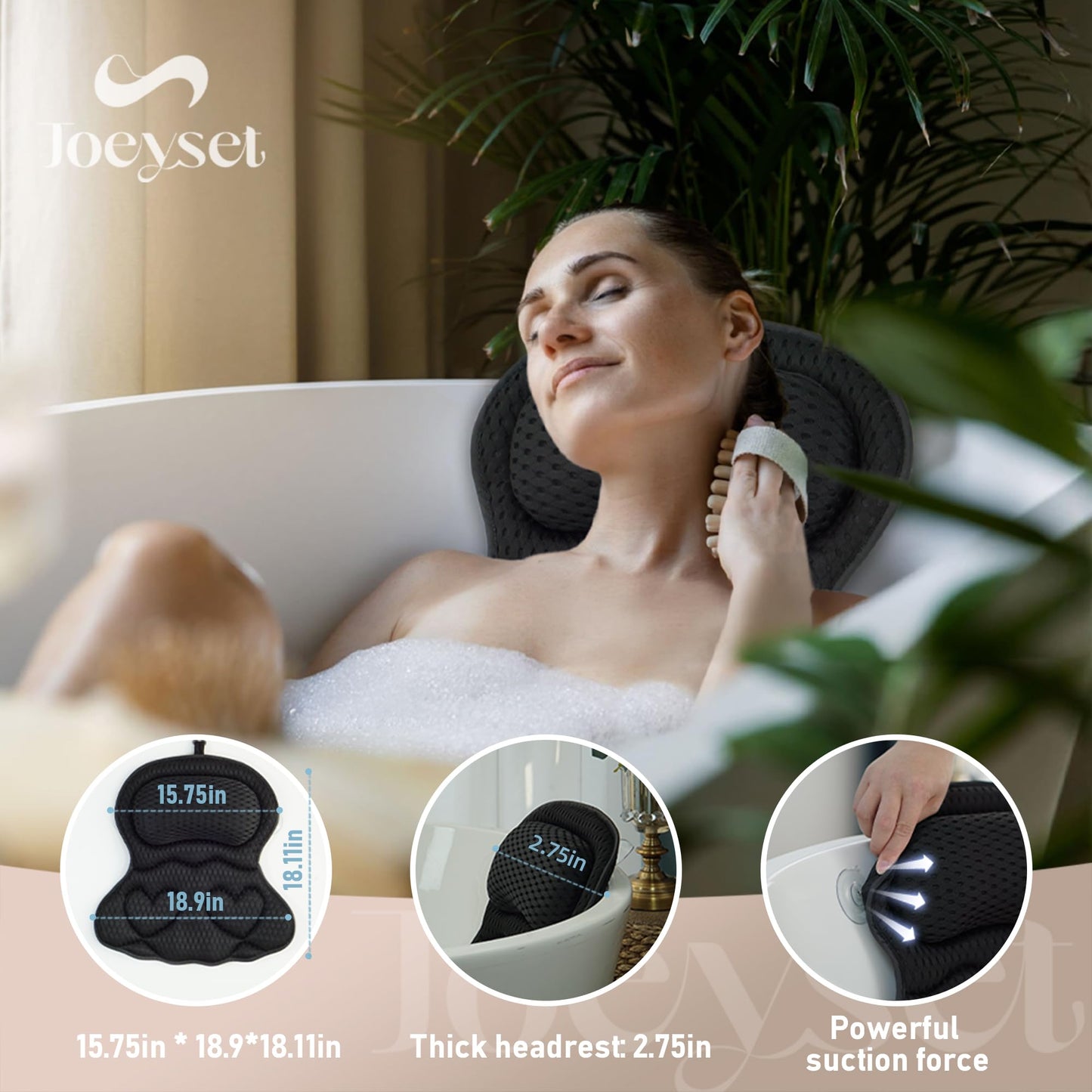 Bath Pillows for Tub Luxury, Bath Pillow for Head and Neck, Fit Bathtub Hot Tub Relaxing Gifts for Women, Comfort 4D Air Mesh Fabric & 6 Non-Slip Suction Cups (Gray)
