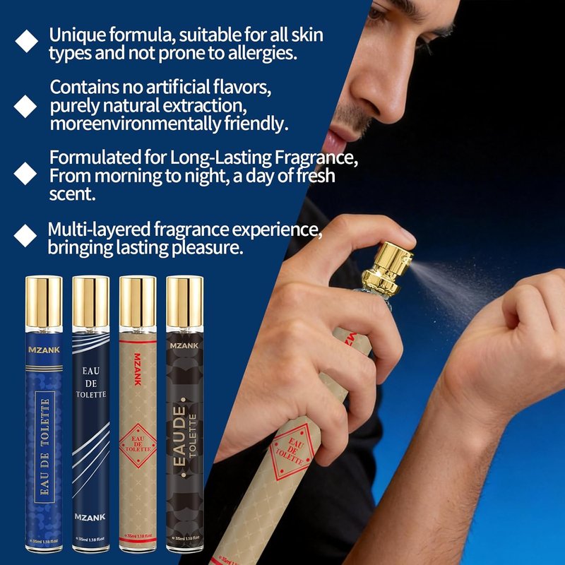 MZANK Fathers Day Gift for Husband,Gifts for Him,4 Pack Cologne for Men,Perfume for Him,Valentines Day Gifts,Eau de Toilette,Stocking Stuffers for Men,Travel Size Perfume,Body Spray Long Lasting Gift