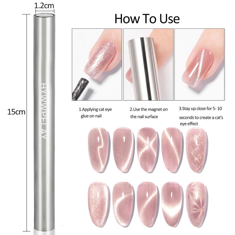 HYWWPFLAY 9Pcs Cat Eye Nail Magnet Tools Cat Eye Nail Polish Magnet Stick 3d Cat Eye Gel Nail Polish Magnetic Wood Multifunctional Strong Magnet for Nails Salon or DIY Nail Art Accessories
