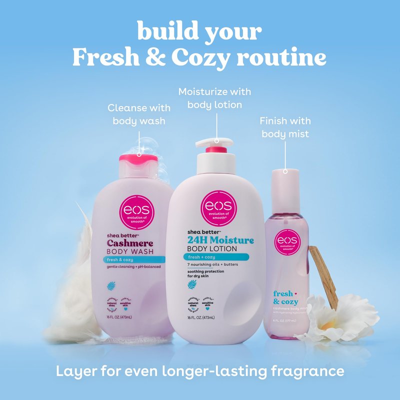 eos Cashmere Body Mist, Fresh & Cozy, Body Spray for Women, Hair Mist, Moisturizing, Hyaluronic Acid, Glycerin, Vegan, Cruelty-free, 6 fl oz