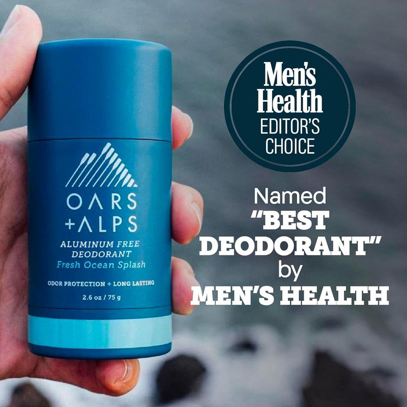 Oars + Alps Aluminum-Free Deodorant for Men - Long-Lasting Odor Protection, Fresh Ocean Splash, 2.6oz