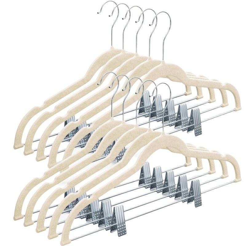Home-it 10 Pack Clothes Hangers with Clips Ivory Velvet Hangers use for skirt hangers Clothes Hanger pants hangers Ultra Thin No Slip