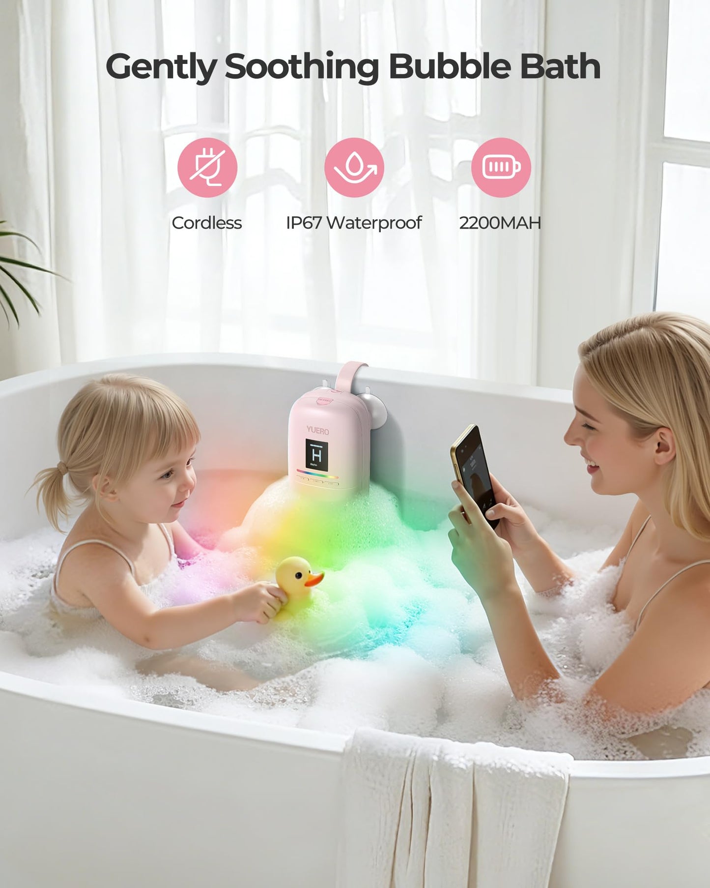 YUERO Bath Jets for Tub, Cordless Jet Spa & Bath Jet for Spa Mode, 3-Speed Bathtub Accessories with Adjustable Nozzles, Waterproof Bathtub Jets for Home Spa Relaxation & Travel Massage