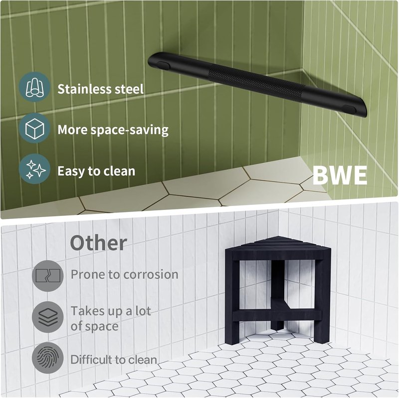 Matte Black Shower Foot Rest Bar - Stainless Steel Non-Slip Corner Step for Shaving Legs | Wall Mounted