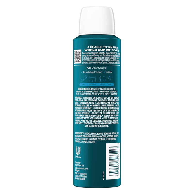 Degree Men Whole Body Deodorant Cool Rush Scent Aluminum Free 72H Odor Protection 2.9 oz