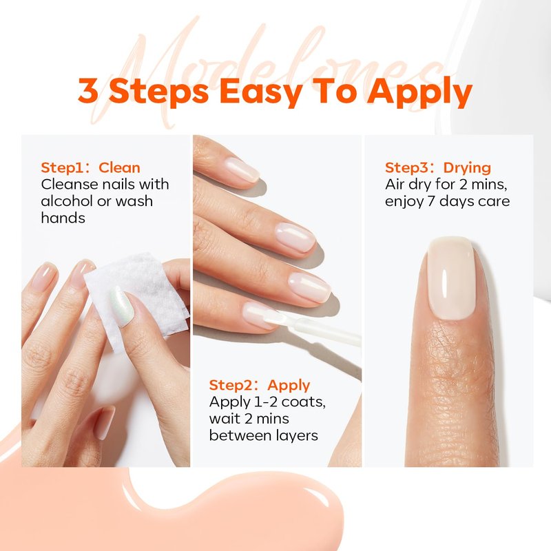 modelones Nail Strengthener and Growth 2 Pcs Milky White Nude Orange Nail Polish Kits Nail Hardener Extra Strong and Growth Nail Repair for Damaged Nails Care for Women Gifts 30ml