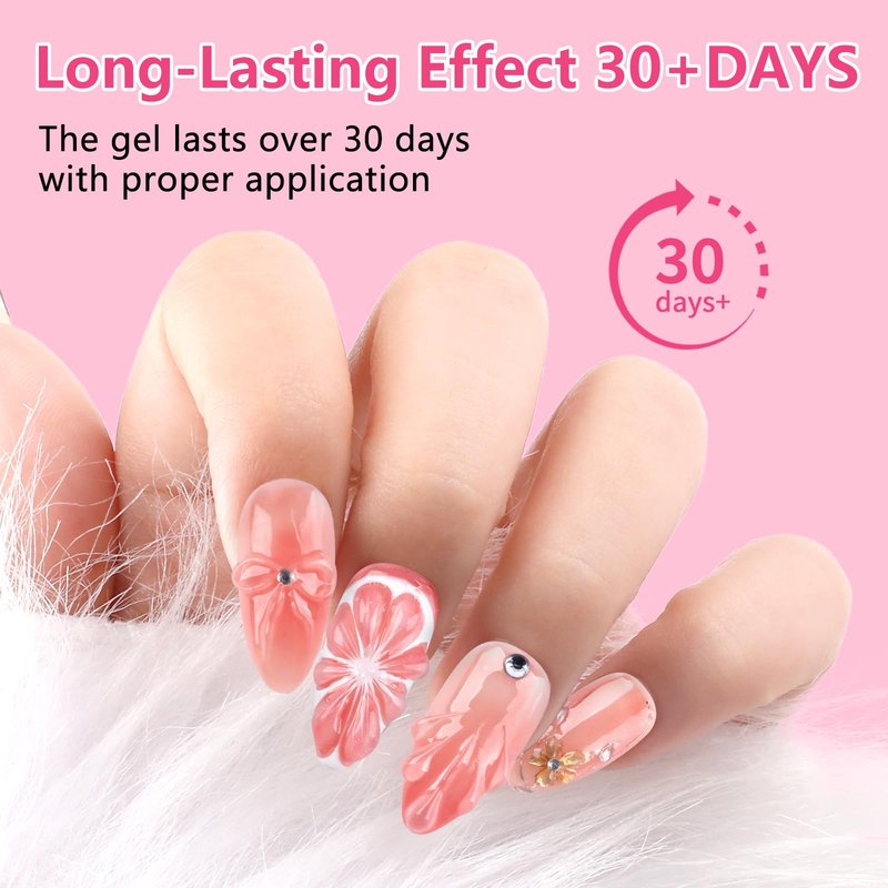 BQAN 3D Nail Sculpting Gel Kit, 2x10g UV Gel No-Wipe Formula with Chrome Powder, Professional Nail Art Gel for Salon DIY Design, Rhinestone Application & Gel Manicure (Clear)