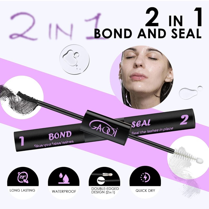 GAQQI Lash Bond & Seal | Waterproof 3-in-1 Eyelash Adhesive Kit for Strong Hold & Quick Removal - 2 Pcs