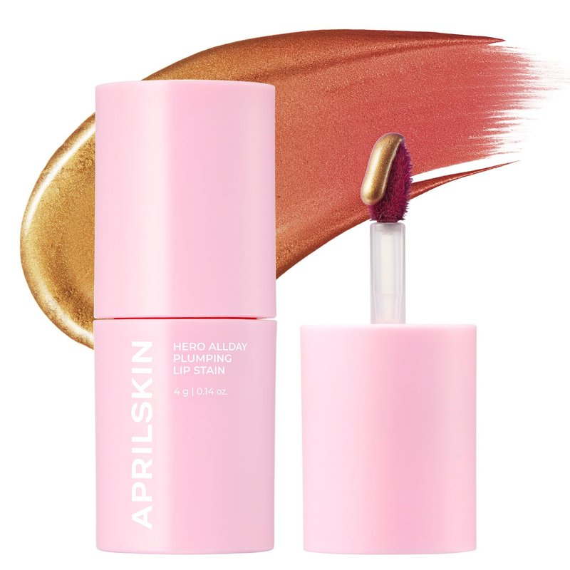 APRILSKIN Hero All Day Plumping Lip Stain | 24H Long-Lasting | Quick Visible Plumping for Fuller-Looking Lips | Smudge-Proof & Transfer Proof Wipe-Off Tint | Natural Rose | 0.14oz